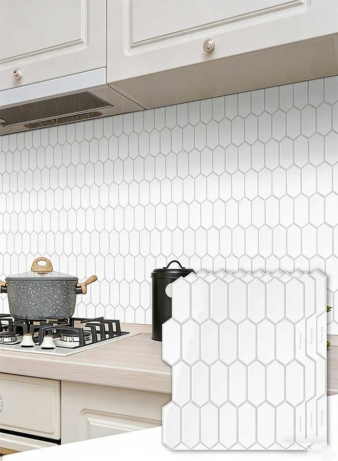 RAWAID Long Hexagon Peel and Stick Backsplash Tiles, 5-Sheet 3D Waterproof Self Adhesive Kitchen and Bathroom Wall Tiles, Easy to Install White Mosaic Wall Tile Sheets 12 x 12 Inches - Image 1